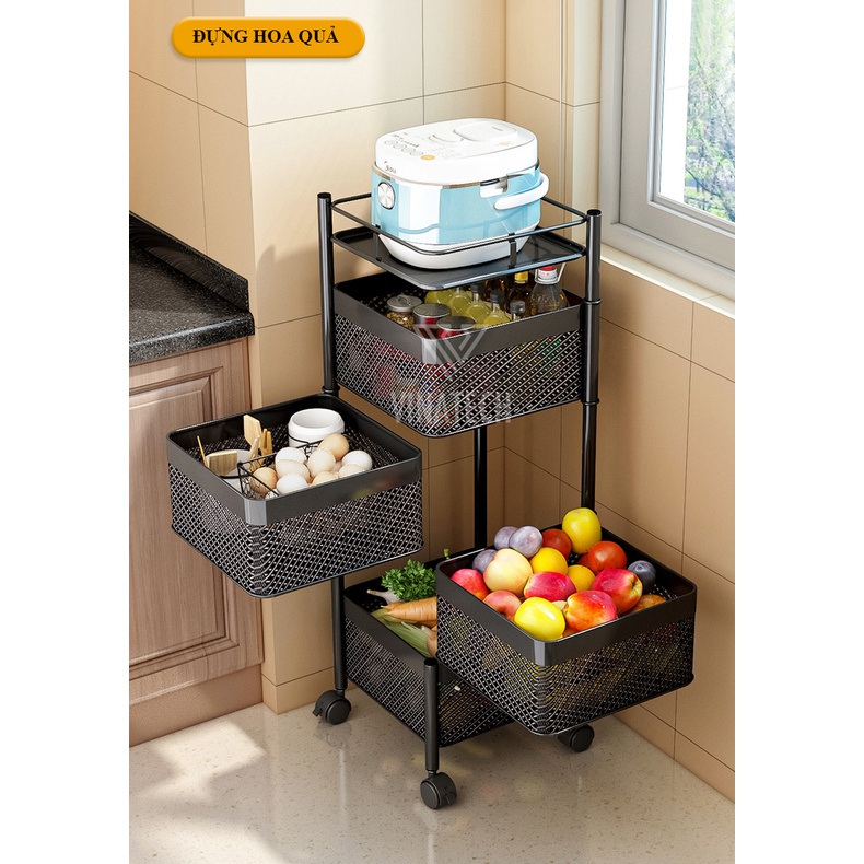 Kệ Vuông Xoay Đa Năng 360 Độ, Chiếc Kệ Thông Minh, Tặng kèm 4 bánh xe tiện ích, 3-5 tầng để rau củ quả đồ đạc MKS029