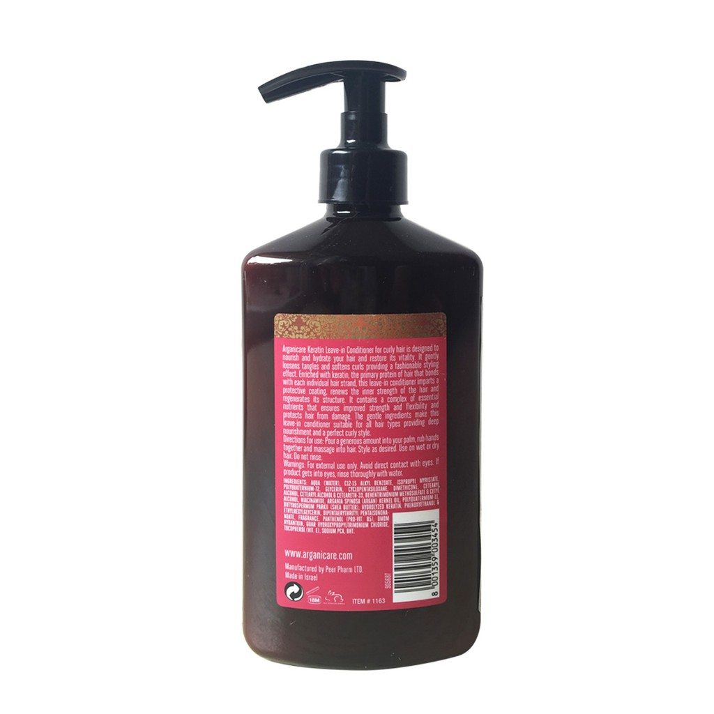 Kem dưỡng tạo kiểu tóc xoăn ARGANICARE KERATIN LEAVE-IN CONDITIONER 400ml ISRAEL