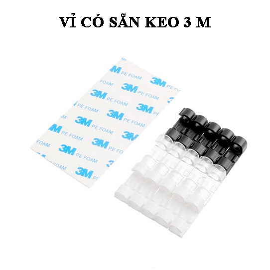 Kẹp dây điện dán tường treo giữ cố định cáp sạc thông minh, bộ nẹp đi dây điện lớn vỉ 16 cái có keo 3M