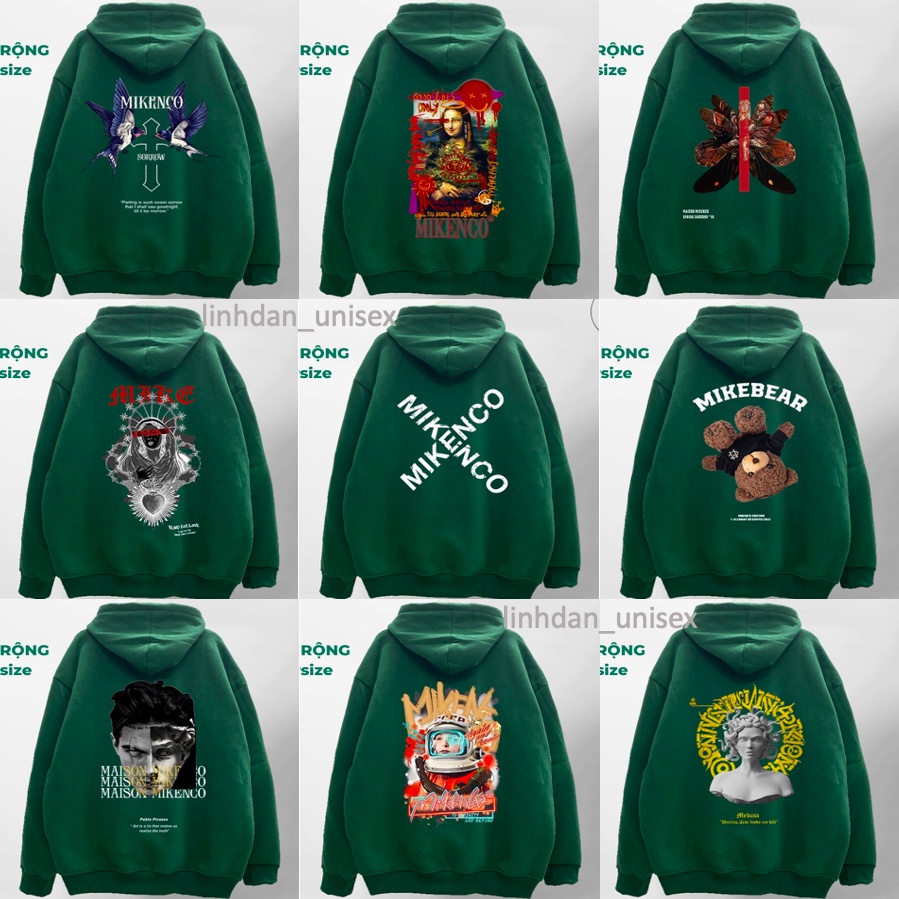 🔥Hot🔥 Áo Mikenco Hoodie 23 mẫu Xanh Lá Trend 2022 Unisex From Rộng Chất nỉ cotton cực xịn