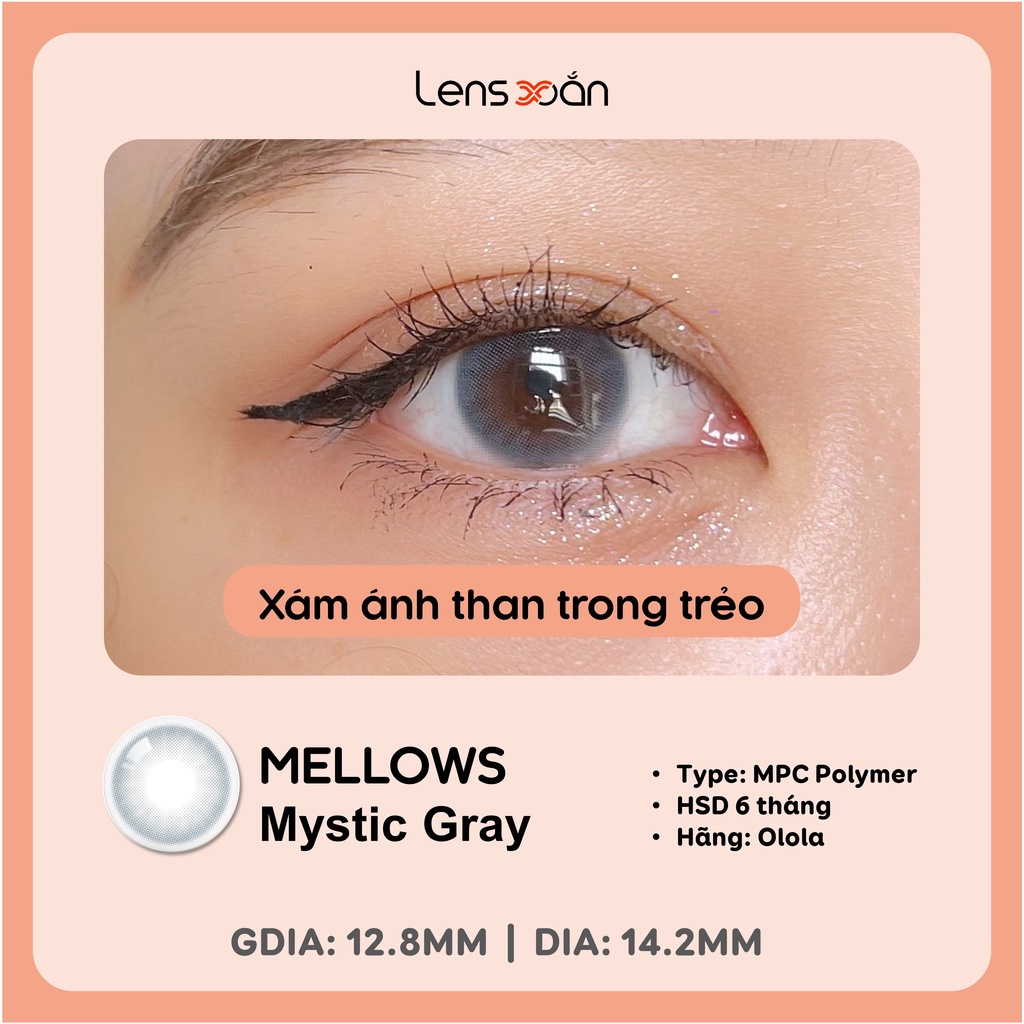 KÍNH ÁP TRÒNG MELLOWS MYSTIC GRAY của Olola (6 tháng): Kính áp tròng xám ánh xanh nhẹ tự nhiên | Lens Xoắn (GIÁ 1 CHIẾC)