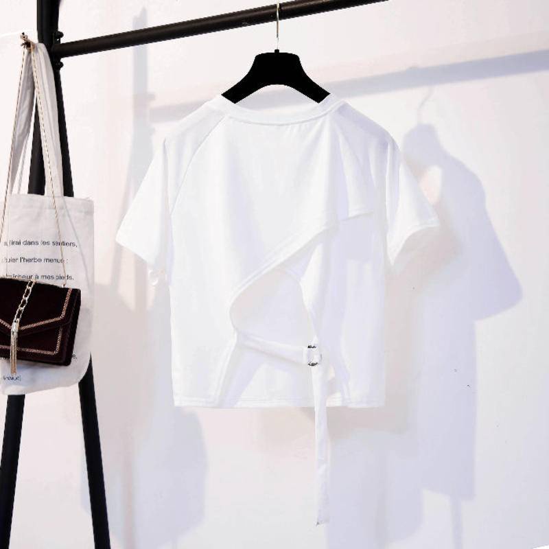 Áo Thun Tay Ngắn Xẻ Tà Sau Lưng Phong Cách Hàn Quốc Độc Đáo Cho Nữ