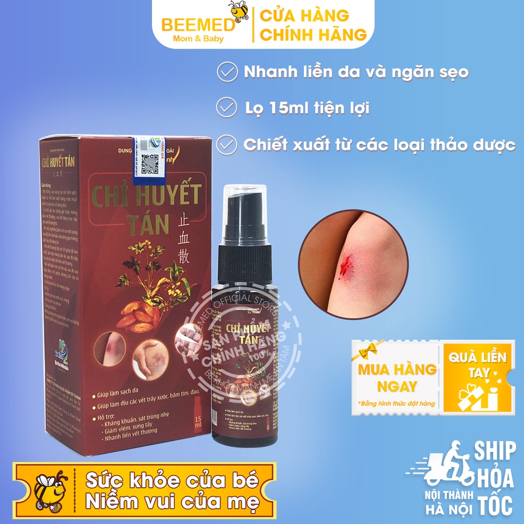 Chỉ huyết tán lọ 15 ml Xịt sơ cứu vết thương, xịt bỏng, loét do nằm bất động lâu, vết khâu mổ sau phẫu thuật