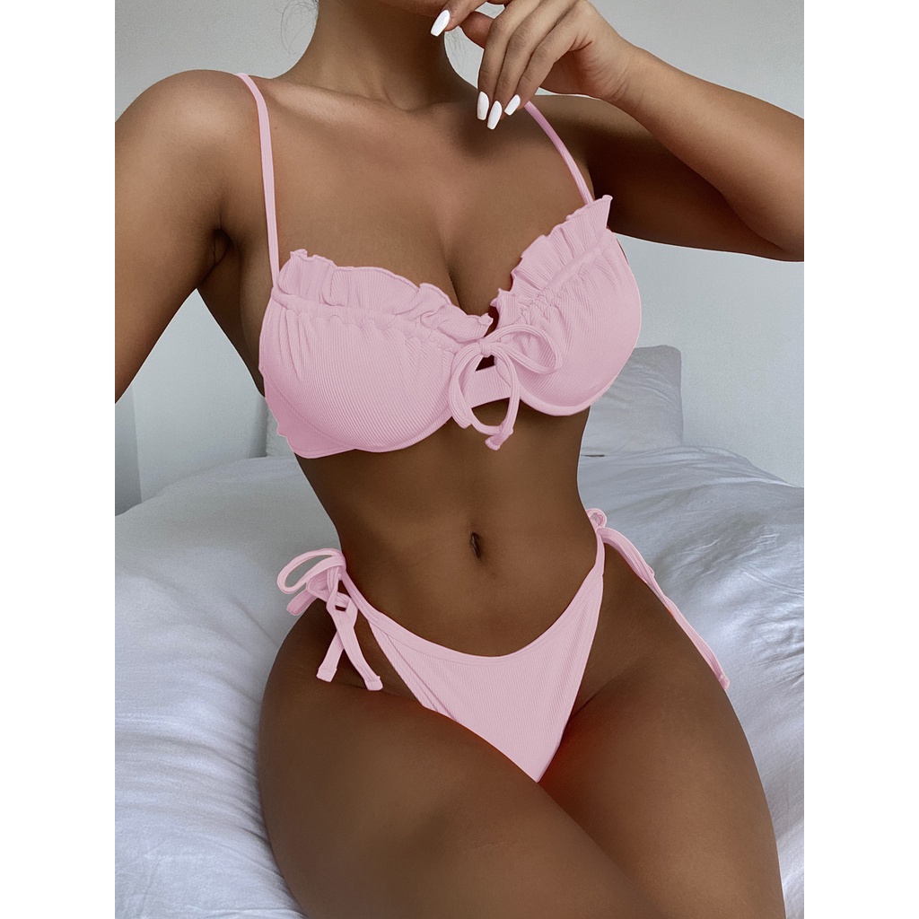 Bộ Bikini Phối Ren Màu Sắc Thanh Lịch Quyến Rũ Cho Nữ