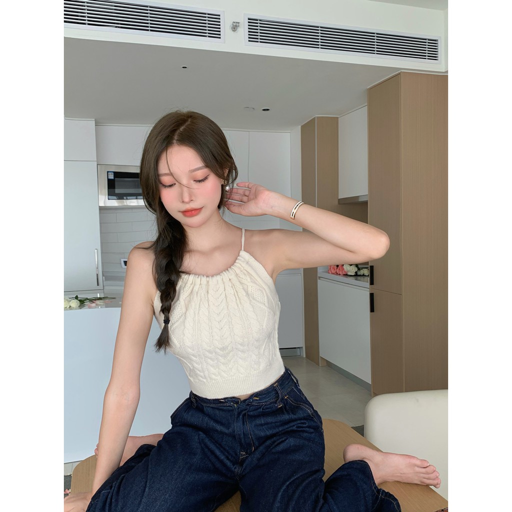 Cocory vn Áo Croptop Dệt Kim Dáng Ôm Thoáng Khí Thời Trang Quyến Rũ Cho Nữ
