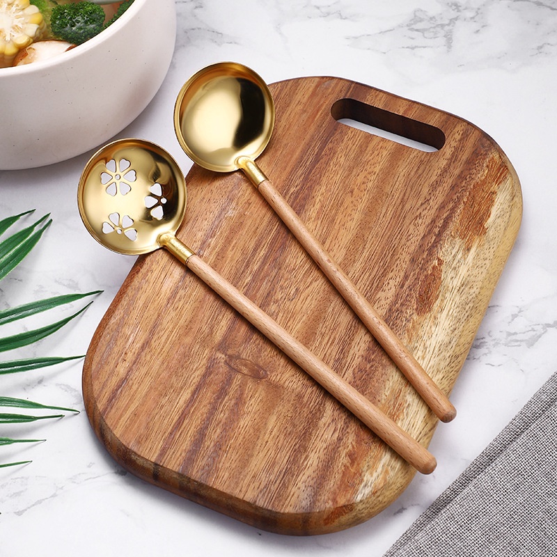 Muỗng Múc Canh Bằng Thép Không Gỉ 304 Có Tay Cầm Bằng Gỗ