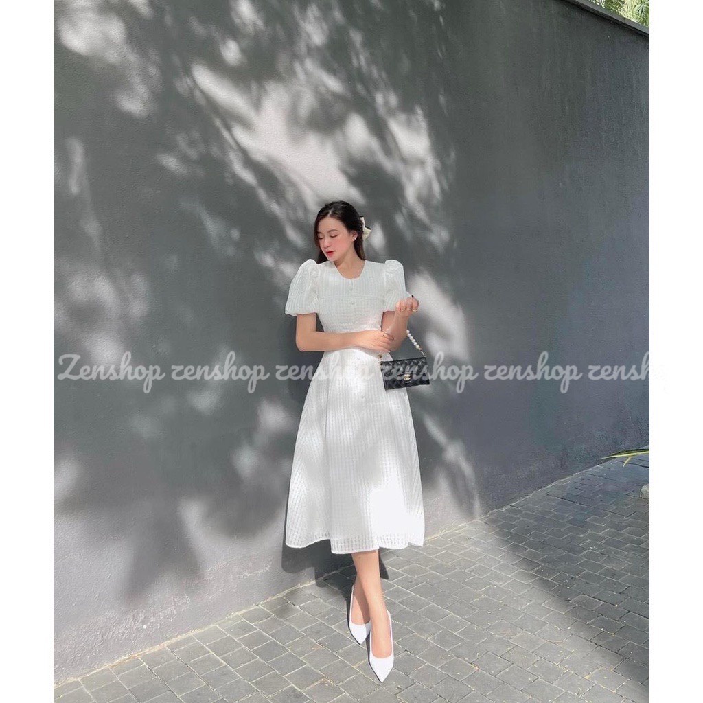Đầm dạo phố cổ tròn tay bồng chất vải ô vuông 2 lớp dầy dặn - HANI Dress