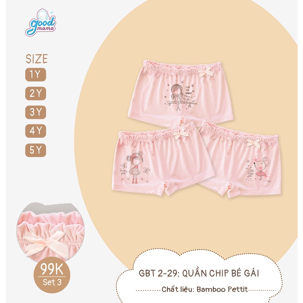 [CHÍNH HÃNG] Set 3 quần chip đùi bé gái in hình họa tiết đáng yêu Good Mama