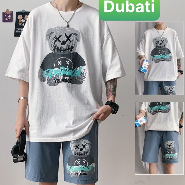 Bộ Thể Thao Nam Gấu Ma Cute, Set Đồ Bộ Nam Chất Thun Co Giãn, Năng Động Mùa Hè, 3 Màu Trẻ Trung- Dubati Fashion