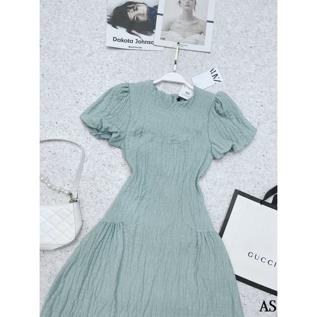 Đầm xanh ngọc pastel vải xốp tiểu thư hàng loại 1