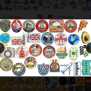 Set sticker PVC chống nước du lịch cổ điển dán vali, laptop nón bảo hiểm