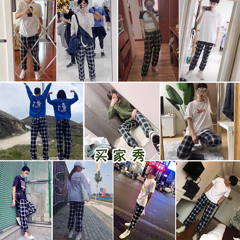  Ulzzang Fashion Brand Black And White Plaid Pants Men And Women Loose-Fitting Casual Ankle-Banded Trousers Couple Straight Lattice Loose Pants Sportswear summer suit short sleeve shirt suit casual suit trendy suit