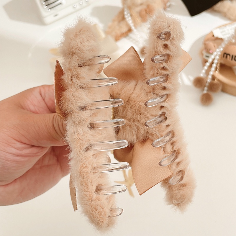 Kẹp tóc nơ phối lông mềm kích thước lớn phong cách thời trang Hàn Quốc cho nữ