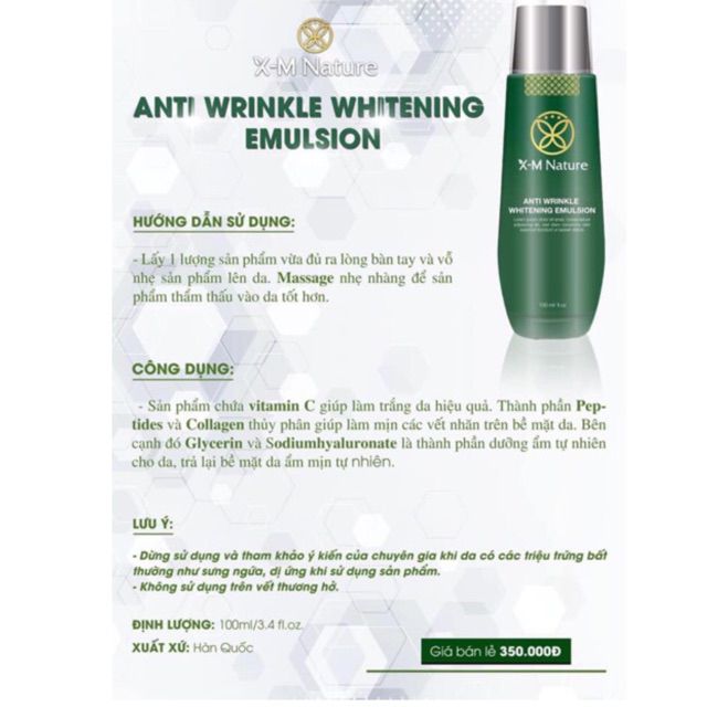 Toner sữa nuôi dưỡng trắng da X-M  NATURE  100%