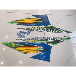 Trọn bộ tem rời dán xe máy 3 lớp Honda Wave S 100 đời 2004 màu xanh