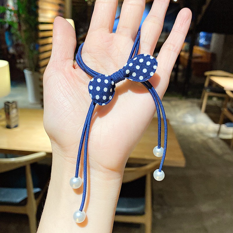 Set 2 Dây Thun Buộc Cột Tóc Nơ Họa Tiết Chấm Bi MOMOTO