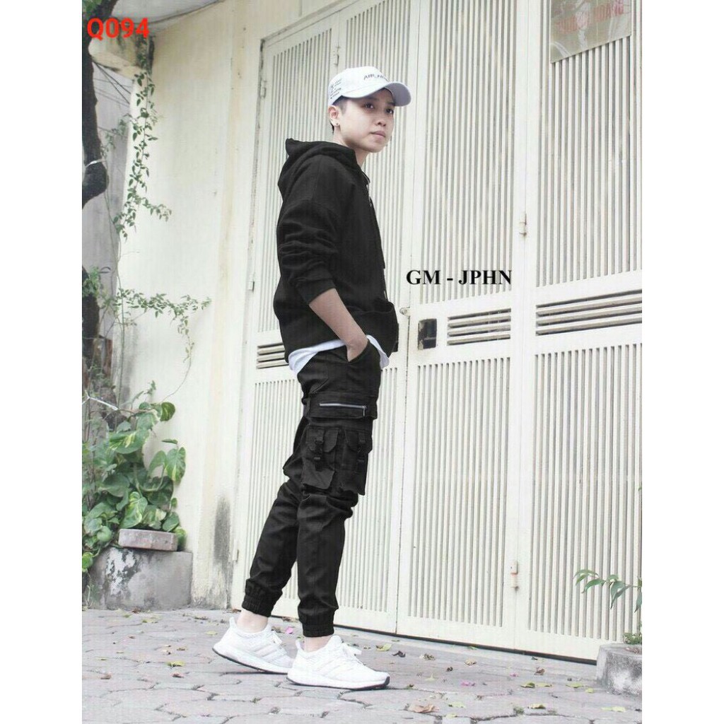 &lt;FREE SHIP&gt; Quần jogger nam nữ unisex túi hộp khóa zip vải kaki co giãn xịn cực chất (095)