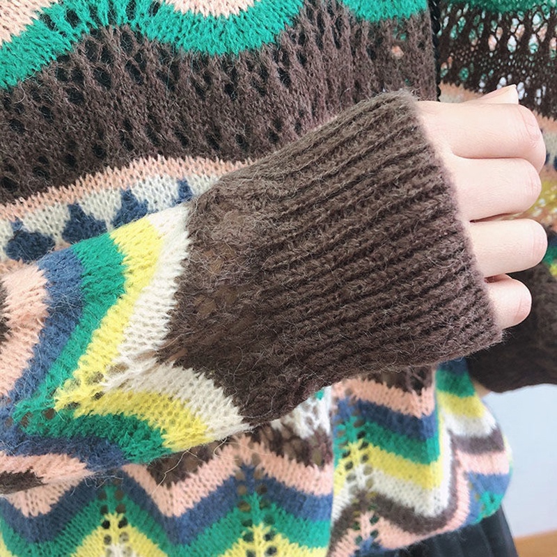 IELGY Áo sweater dệt kim mỏng dáng rộng kiểu retro phương Tây cá tính