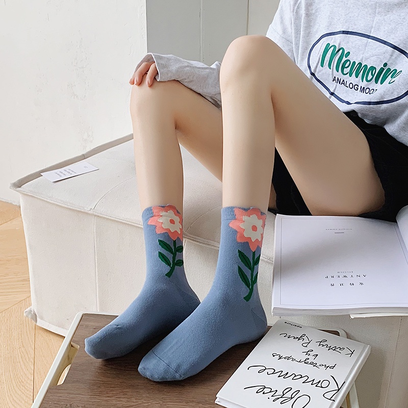 Vớ cotton cổ cao họa tiết bông hoa 3D phong cách lolita thời trang thanh lịch cho nữ
