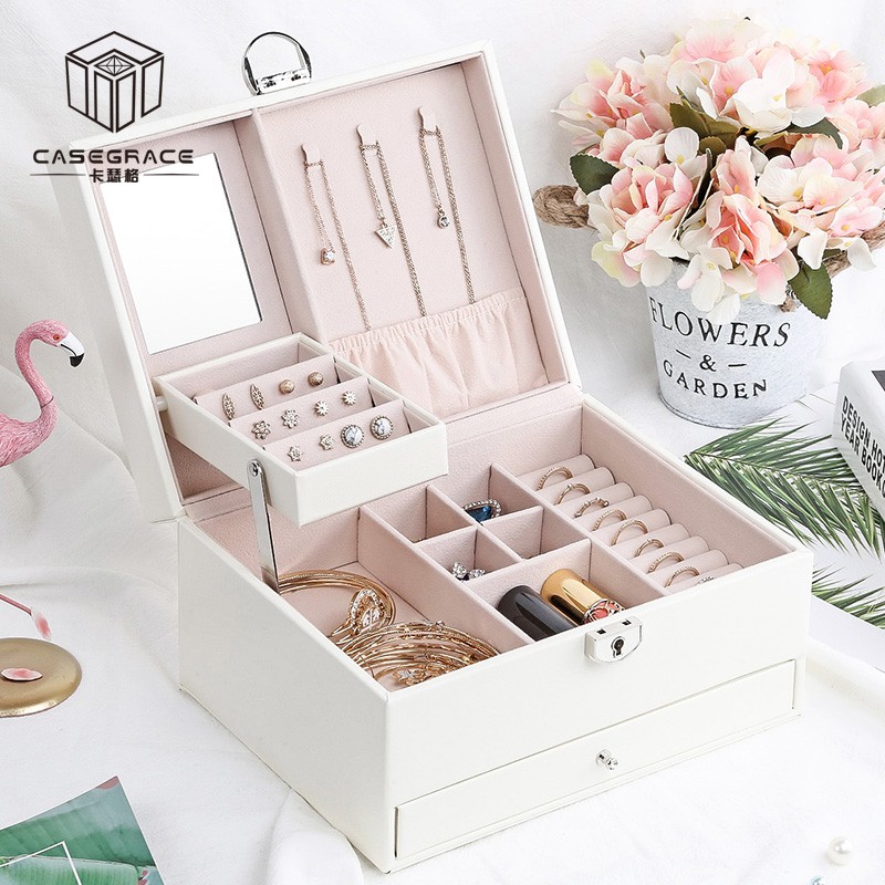 Hộp đựng trang sức bằng da Màu sắc các loại Dung tích lớn Hộp đựng trang sức nhiều tầng có ngăn kéo đựng trang sức
