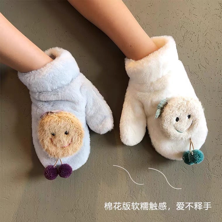 Găng tay đi xe máy cổ bằng vải bông dày ấm áp mùa đông họa tiết hoạt hình xinh xắn cho nữ sinh