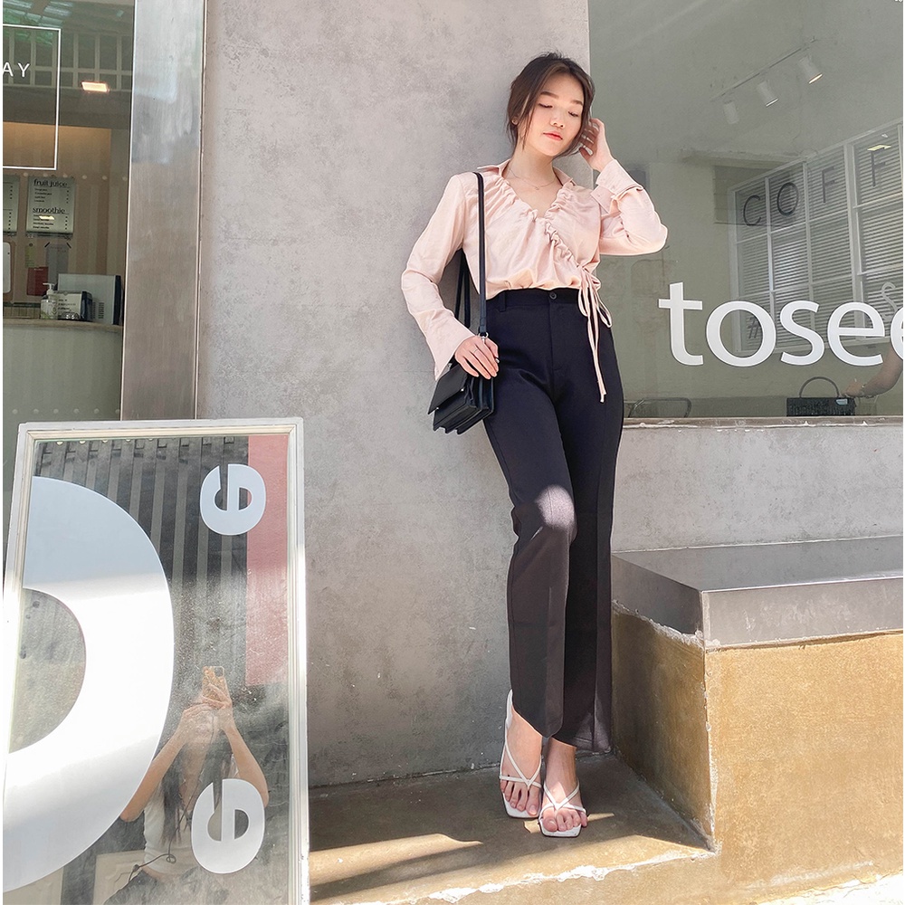 Quần ống loe trơn dáng dài long flare pants