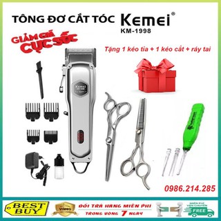[Tặng Bộ kéo - Sẵn Hàng]Tông đơ cắt tóc cao cấp không dây thân Nhôm nguyên khối Kemei 1998.Tông đơ Kemei 1998 Loại Tốt