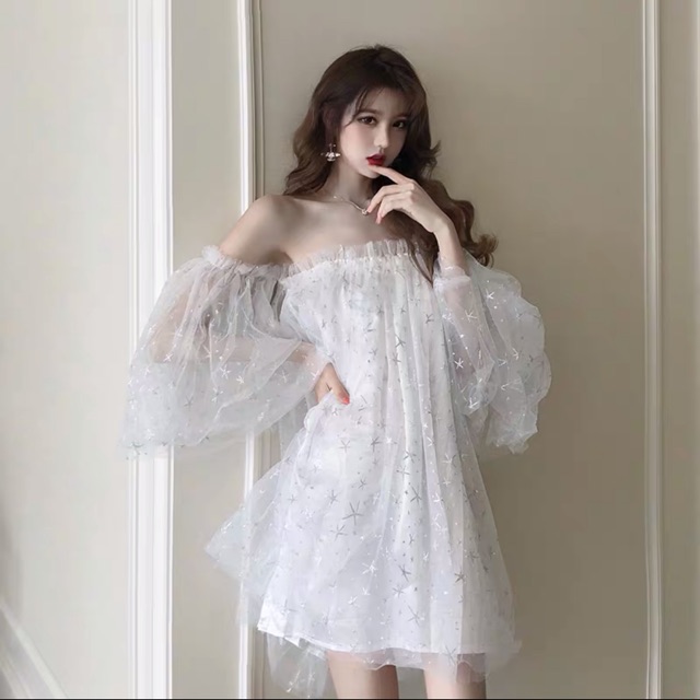 Đầm trễ vai ren bánh bèo có sẵn