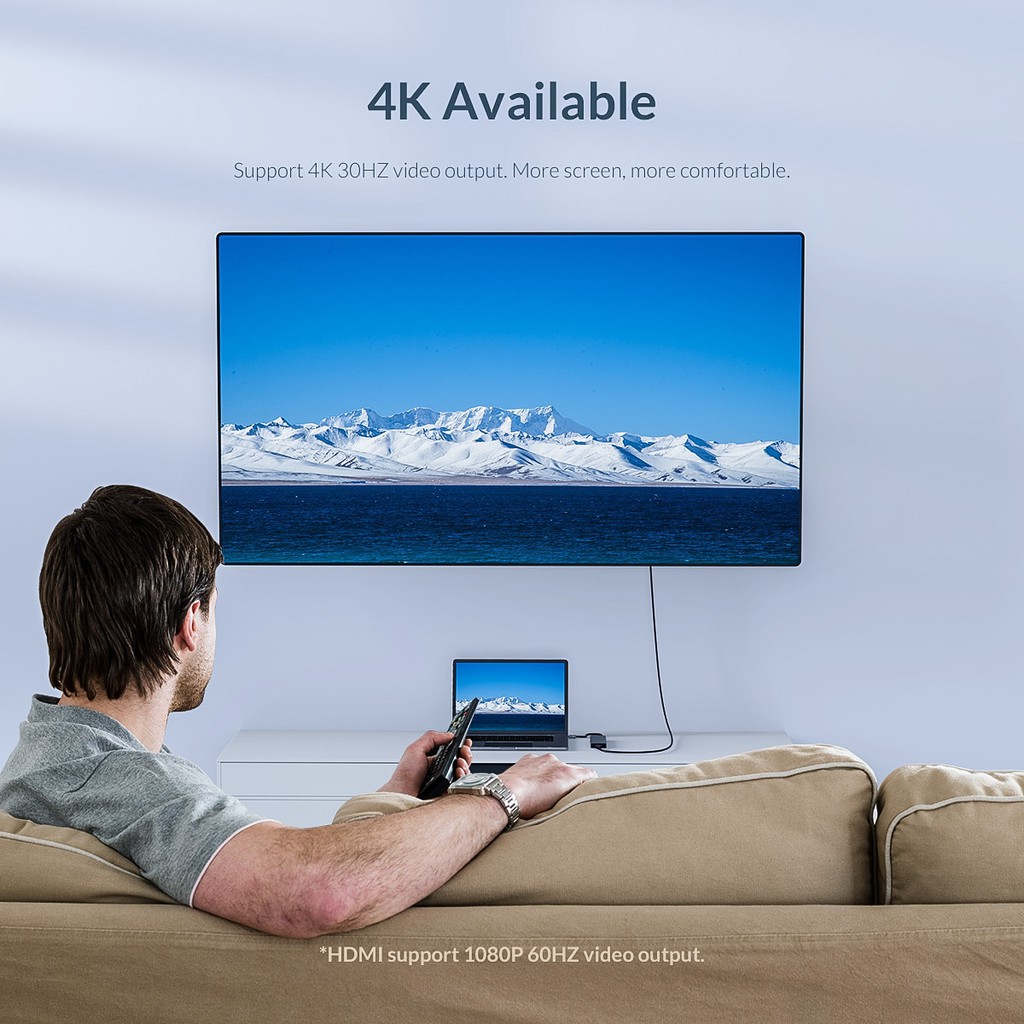 Hub Thiết bị kết nối đa cổng Orico chuyển đổi USB Type C sang 4K HDMI RJ45 5 trong 1 cổng sạc PD USB 3.0