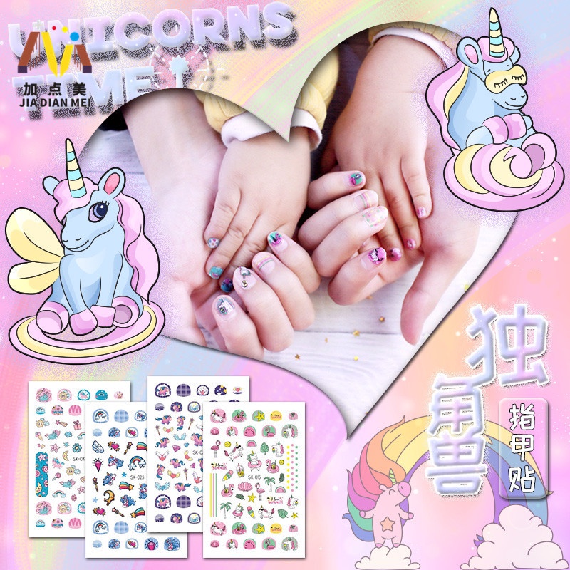 Hình dán móng tay kỳ lân dễ thương không độc hại cho trẻ em