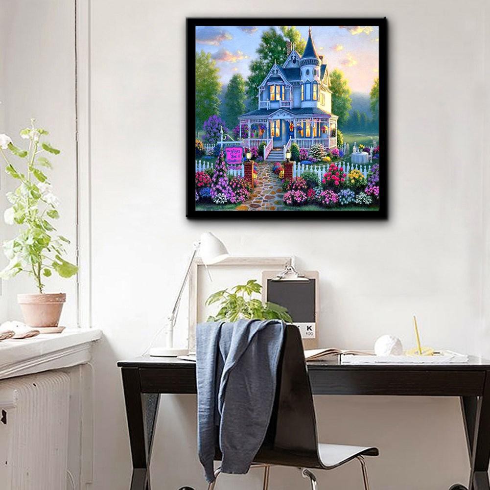 Bộ tranh đính đá tự làm hình tòa biệt thự trang trí cho nhà