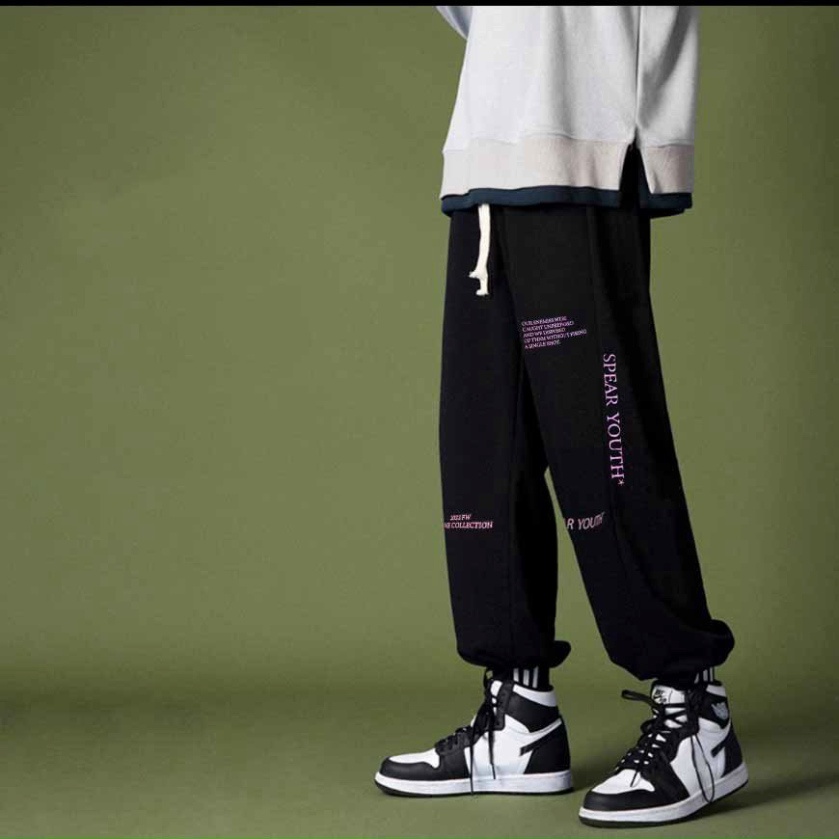 Quần Jogger Ống Rộng Rút Dây Nam Nữ Như Hình
