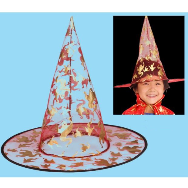 Mũ phù thủy hóa trang Halloween màu đen nhiều họa tiết đẹp VẢI MỎNG