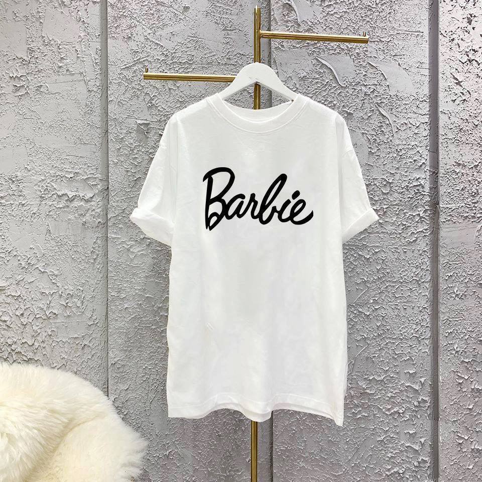 ÁO THUN COTTON TRẮNG IN CHỮ BARBIE SIÊU XINH