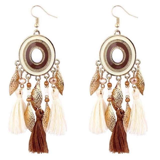 Bông tai lông vũ Hoa tai boho vintage