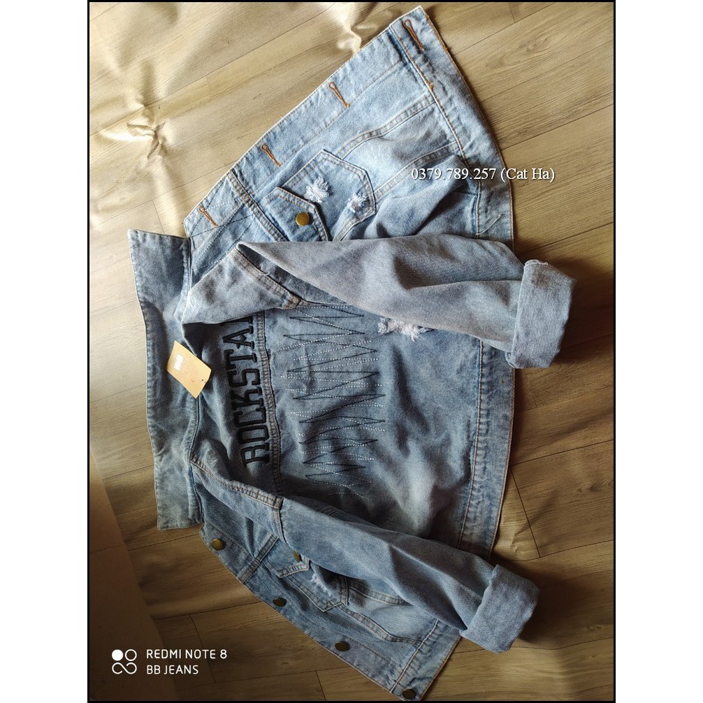 Aó khoác jean nữ xám xanh như hình form dưới 58Kg Rockstar BB33