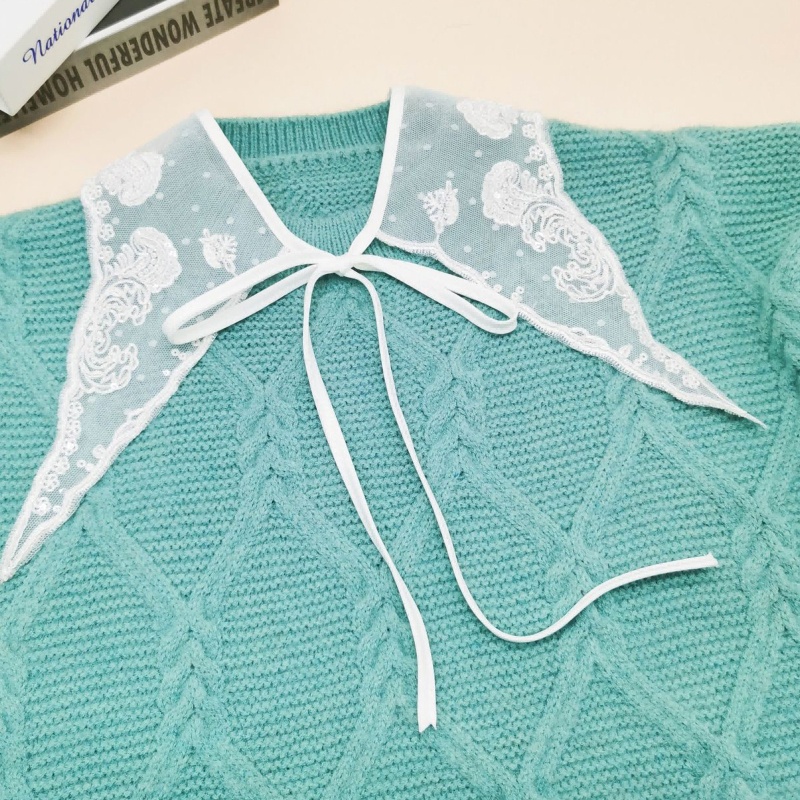 Cổ Áo Sơ Mi Giả Thêu Hoa Xinh Xắn Thời Trang Cho Nữ