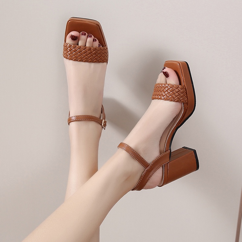 Giày Cao Gót Da Dây Ngang Mắt Cá Chân