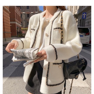 Áo khoác len lông thỏ cúc ngọc cổ tròn có size Smlxl (hàng dày dặn) [Ảnh thật 4-9]