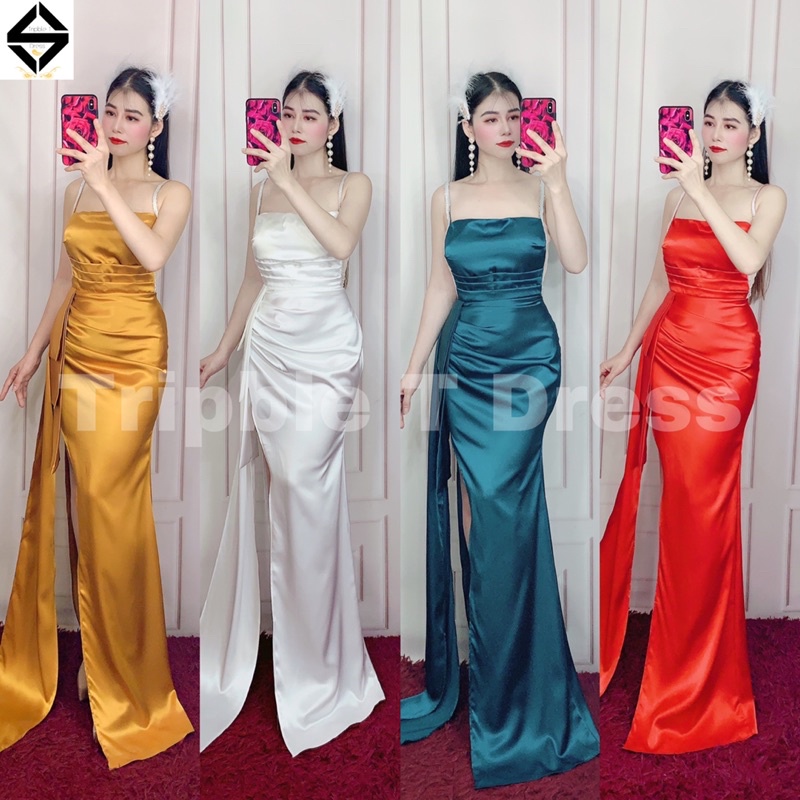 Đầm maxi dạ hội xẻ đùi phối dây kim tuyến TRIPBLE T DRESS -size S/M/L - MS399V