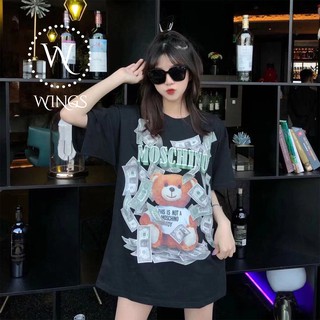 Moschino Dollar Áo thun nam nữ 100% Cotton fom rộng oversize