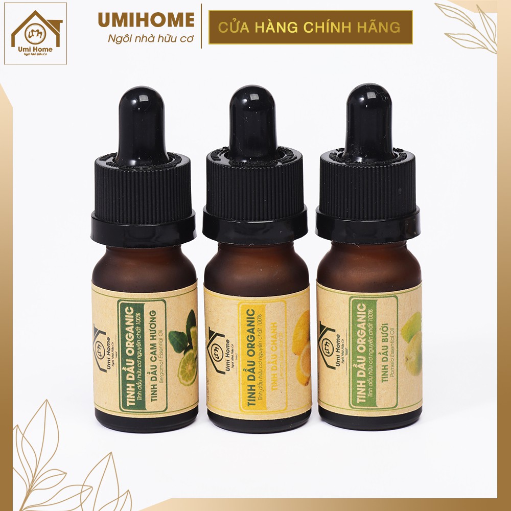 Combo 3 loại Tinh Dầu UMIHOME gồm Bưởi, Chanh, Cam hương (10mlx3) hữu cơ nguyên chất