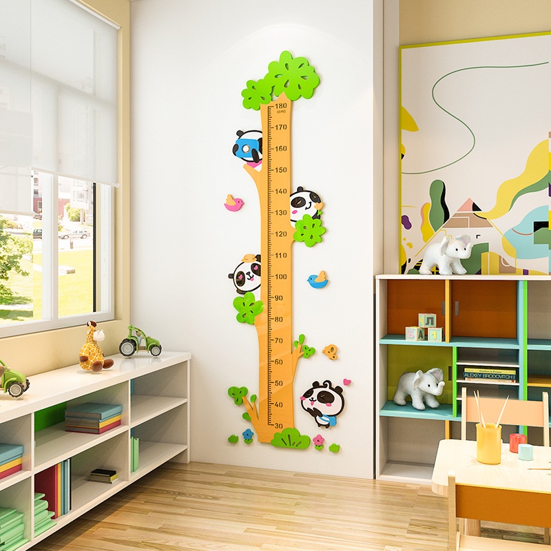 Thước đo chiều cao gấu trúc, đèn giao thông, cá biển chất liệu mica 3d dán nổi trang trí đo chiều cao cho bé