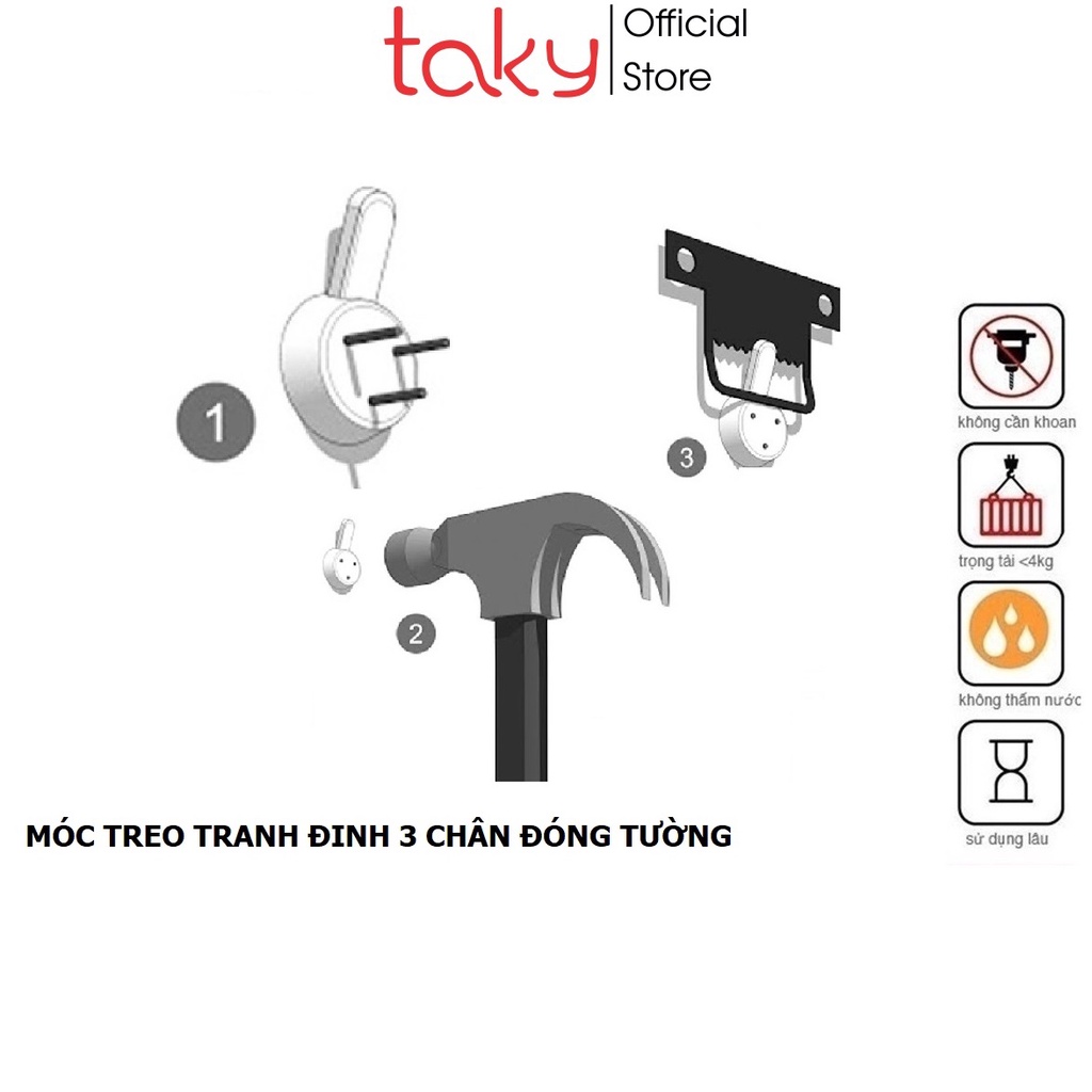 10 Móc Nhựa - Taky, Đinh 3 Chân Đóng Tường, Nhanh Chóng, Chắc Chắn Treo Tranh, Ảnh, Đồng Hồ Trên Tường Không Khoan Set10