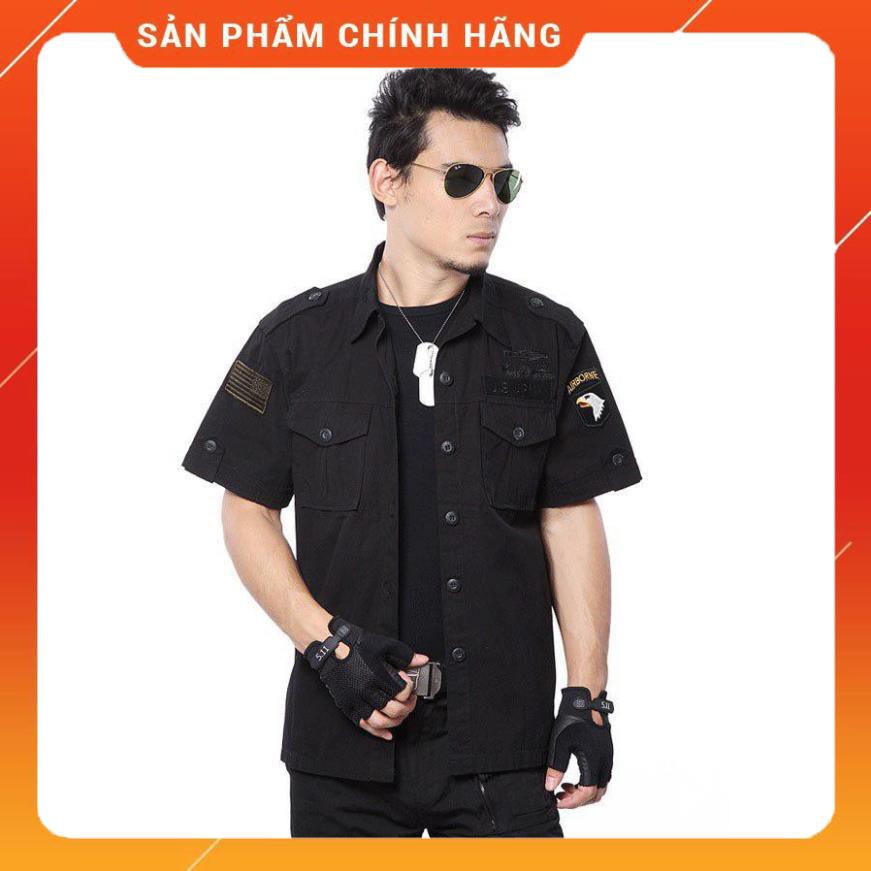 Áo sơ mi nam phong cách lính army (đen)