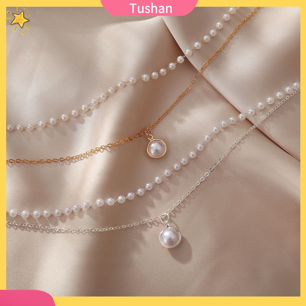 Vòng cổ Hai Lớp Bằng Hợp Kim Đính Ngọc Trai Đơn Giản