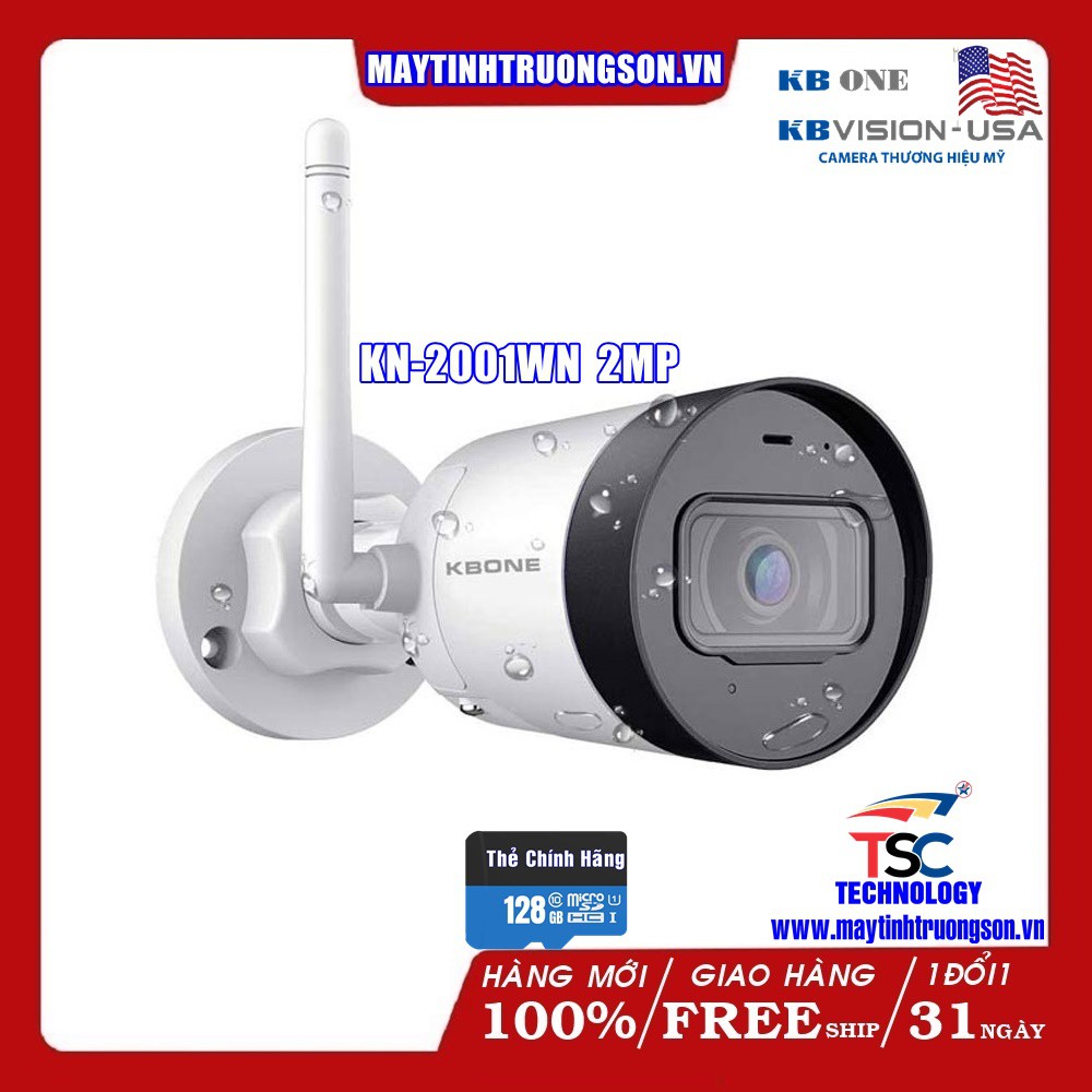 Camera IP Wifi 2.0MP HD 1080P KBONE KN-2001WN Kèm Thẻ Nhớ Lưu Trữ 128Gb | Camera Ngoài Trời Chịu Mưa Nắng