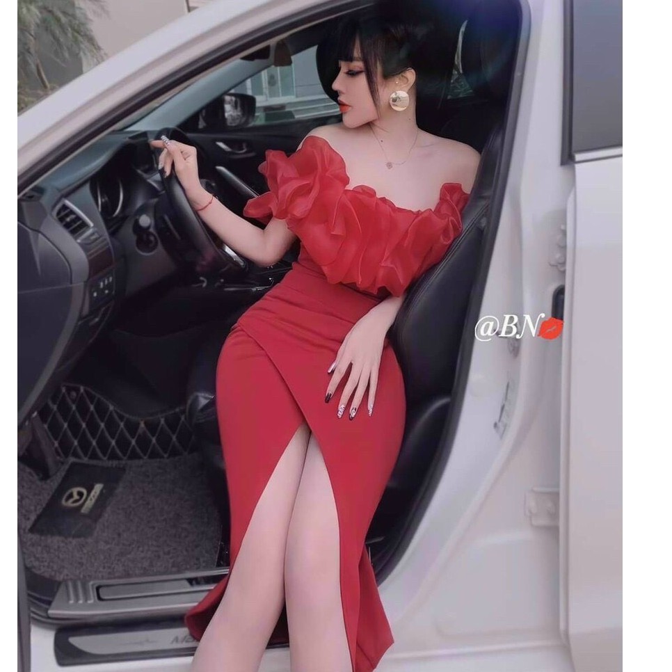Đầm body cúp ngực phối voan tơ có mút bốn màu hồng đỏ đen và trắng