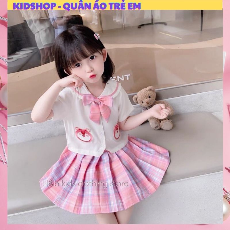 Đầm cho bé gái 1 tuổi đến 5 tuổi hàn quốc cực đẹp, áo sơ mi kèm chân váy siêu xinh chất vải mềm mịn thoải mái.