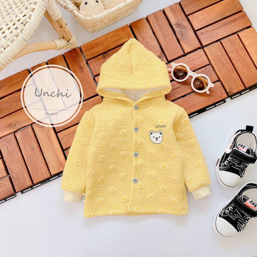 Áo khoác nỉ mềm có mũ Unchi nền màu họa tiết gấu cho bé Namkidshop (QATE498)